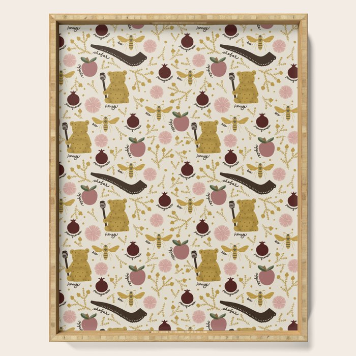 Honey Bear & Bee, Shofar, Pomegranate, and Apple for Rosh Hashanahs Serving Tray Gallery Image 1