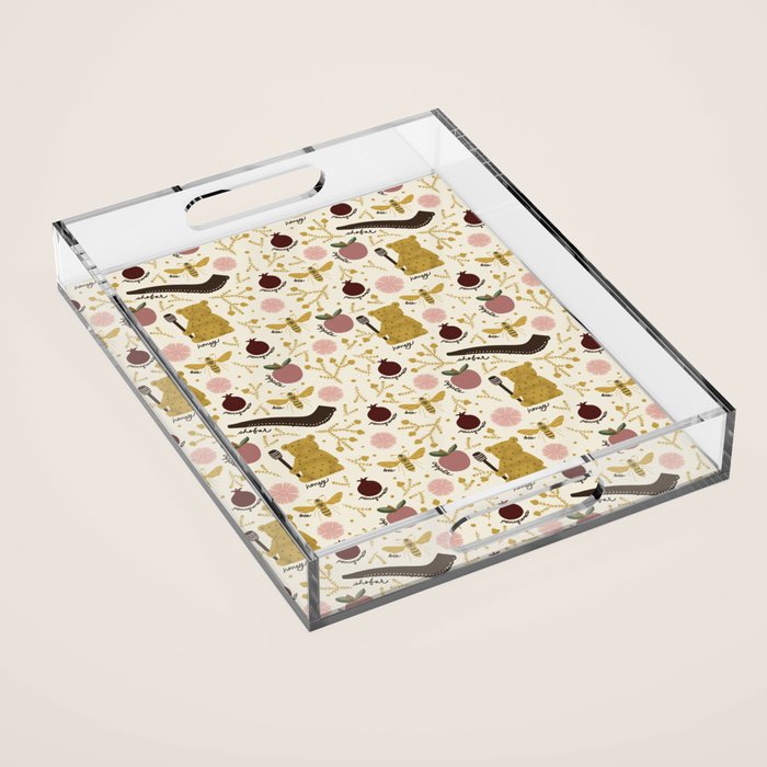 Honey Bear & Bee, Shofar, Pomegranate, and Apple for Rosh Hashanahs Acrylic Tray Gallery Image 1