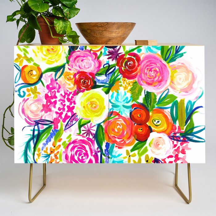 Bright Colorful Floral painting Credenza Gallery Image 1