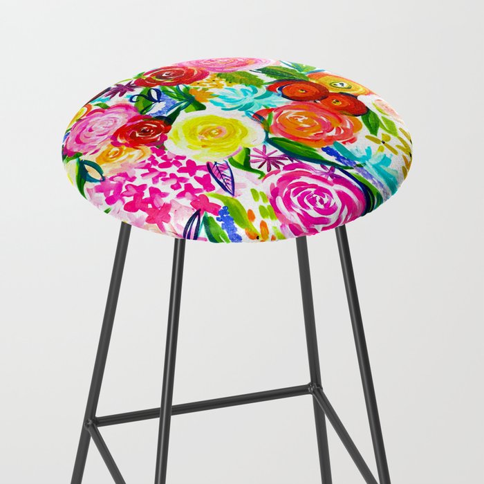Bright Colorful Floral painting Stool Gallery Image 2