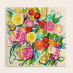 Bright Colorful Floral painting Wood Wall Art Gallery Image 1