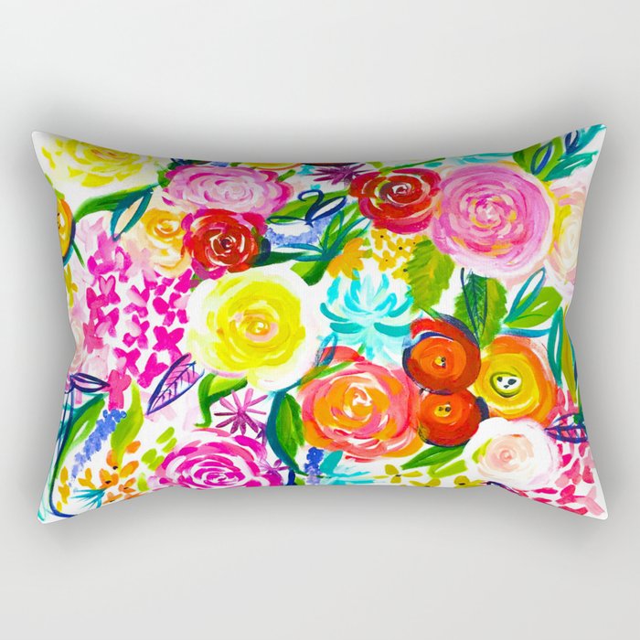 Bright Colorful Floral painting Rectangular Pillow Gallery Image 2