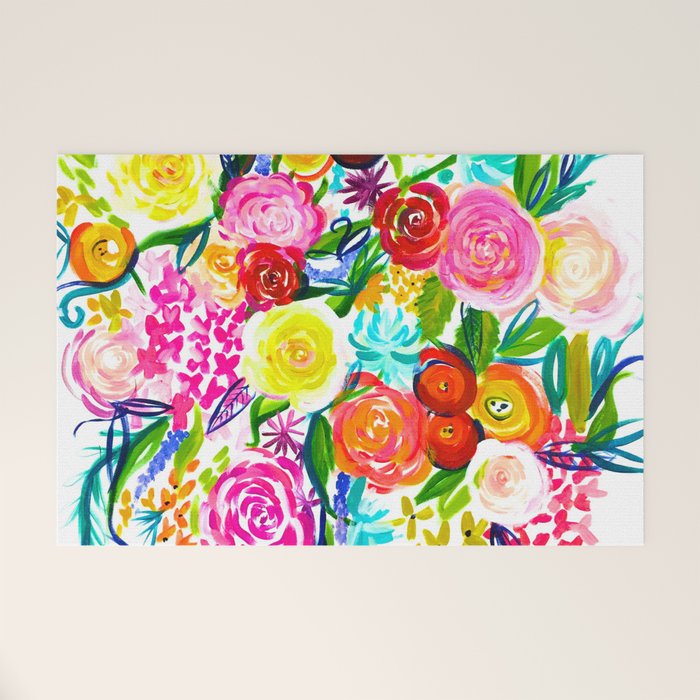 Bright Colorful Floral painting Welcome Mat Gallery Image 1