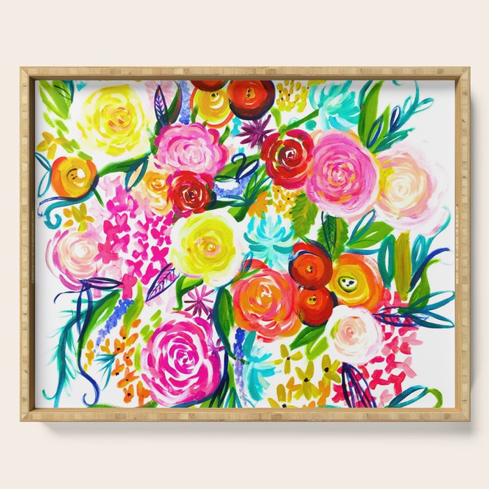 Bright Colorful Floral painting Serving Tray Gallery Image 1