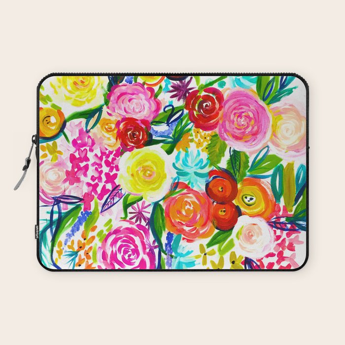Bright Colorful Floral painting Laptop Sleeve Gallery Image 1