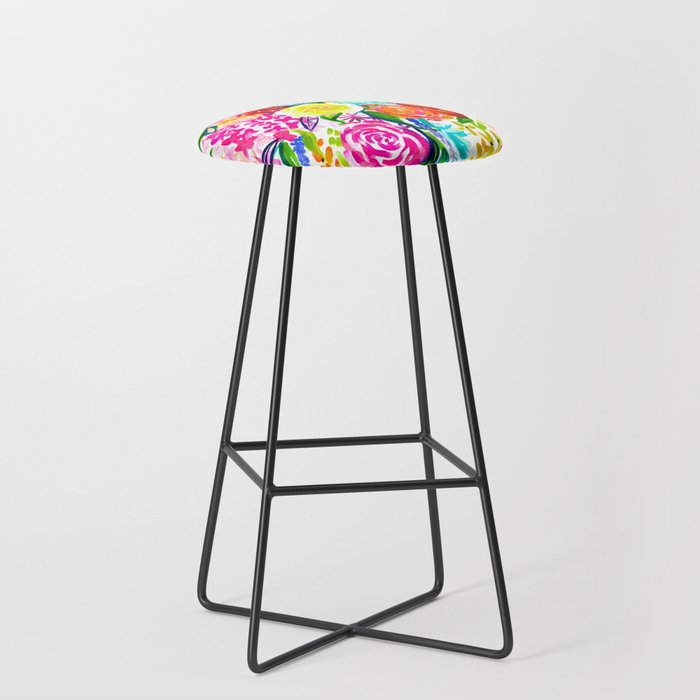 Bright Colorful Floral painting Stool Gallery Image 1