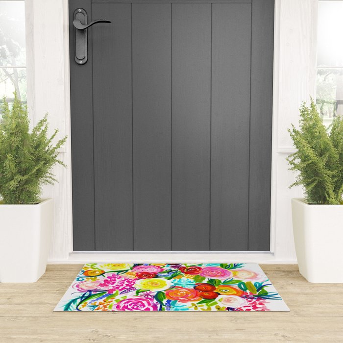 Bright Colorful Floral painting Welcome Mat Gallery Image 3
