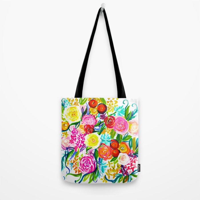 Bright Colorful Floral painting Tote Bag Gallery Image 2