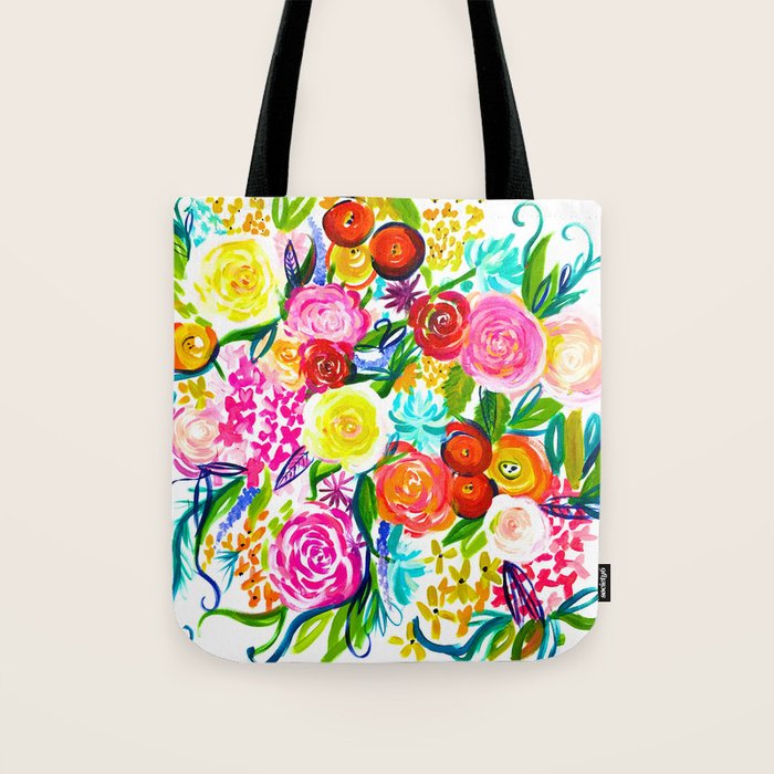 Bright Colorful Floral painting Tote Bag Gallery Image 1