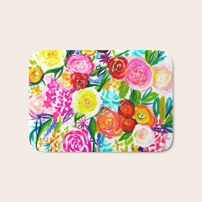 Bright Colorful Floral painting Bath Mat Gallery Image 1