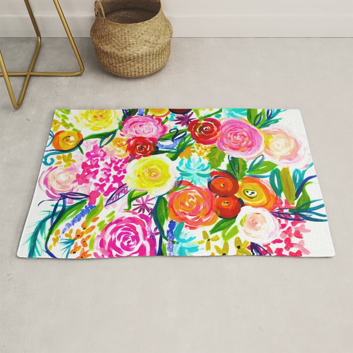 Bright Colorful Floral painting Rug Gallery Image 1