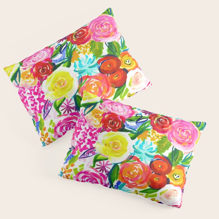 Bright Colorful Floral painting Pillow Sham Gallery Image 3
