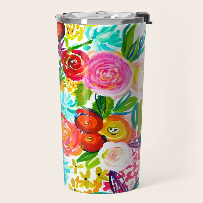 Bright Colorful Floral painting Travel Mug Gallery Image 2