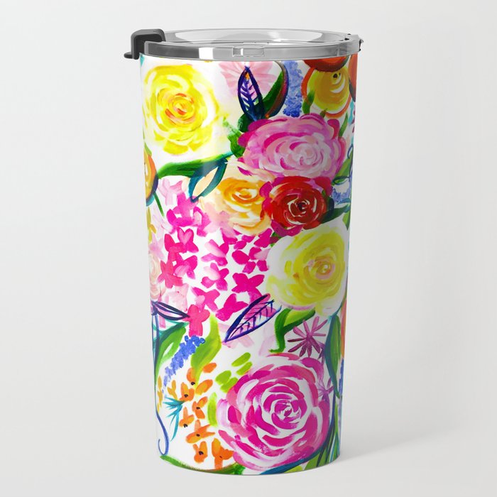 Bright Colorful Floral painting Travel Mug Gallery Image 3