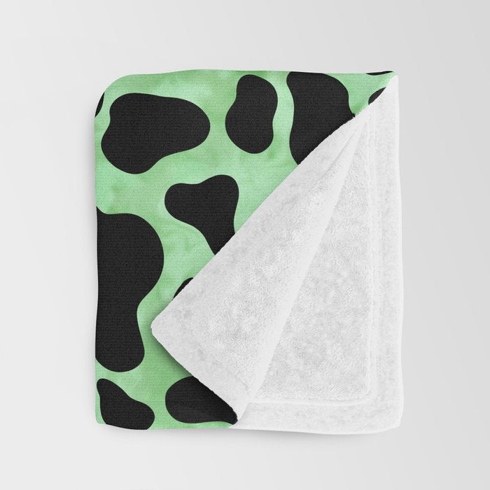 Mint Cow Print Throw Blanket Gallery Image 3