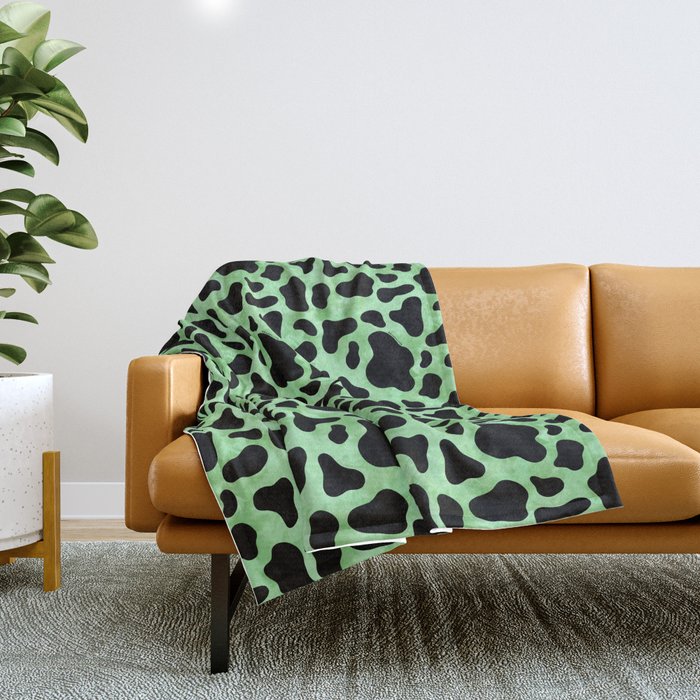 Mint Cow Print Throw Blanket Gallery Image 1