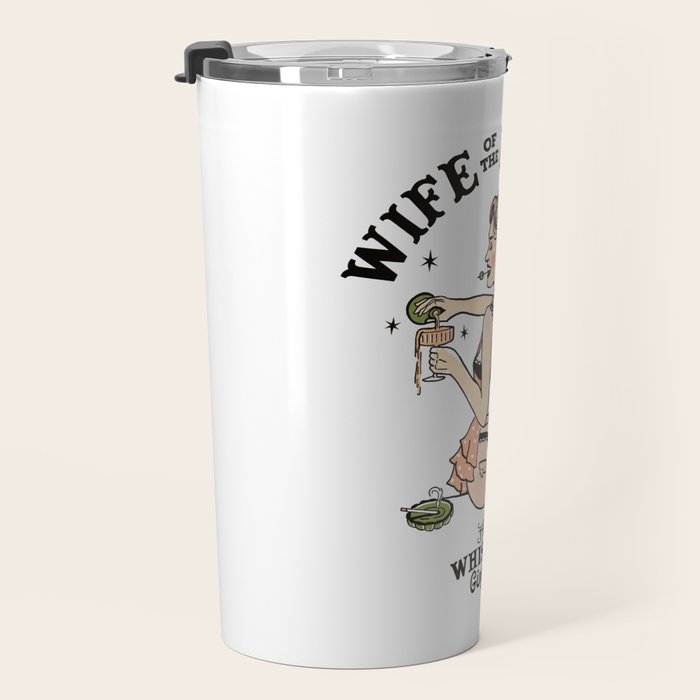 Wife Of The Party: Sexy Woman In Lingerie Making Cocktails Travel Mug Gallery Image 3