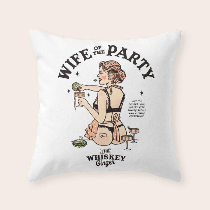Wife Of The Party: Sexy Woman In Lingerie Making Cocktails Throw Pillow Gallery Image 1