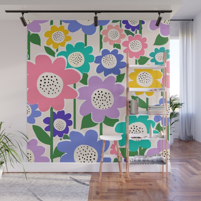 Flowerscape field - pastel Wall Mural Gallery Image 1