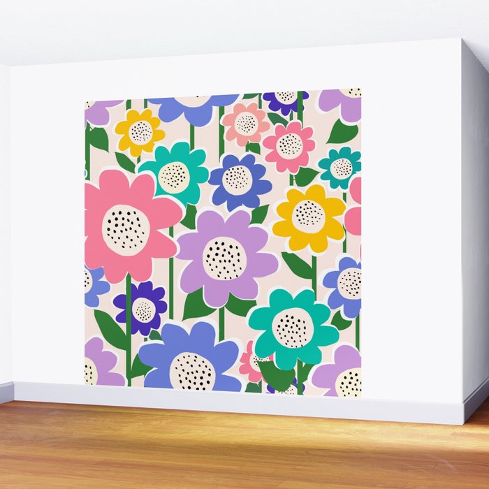 Flowerscape field - pastel Wall Mural Gallery Image 2
