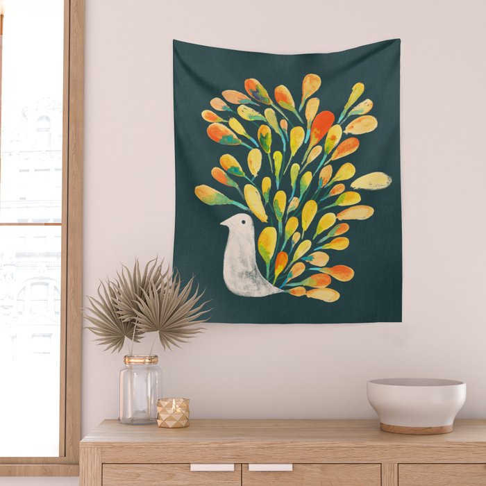 Watercolor Peacock Wall Tapestry Gallery Image 2