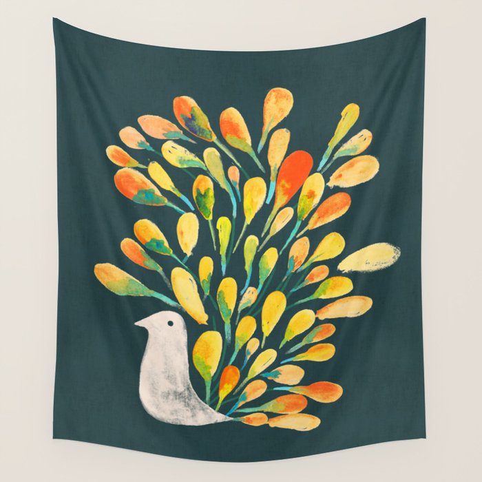 Watercolor Peacock Wall Tapestry Gallery Image 4