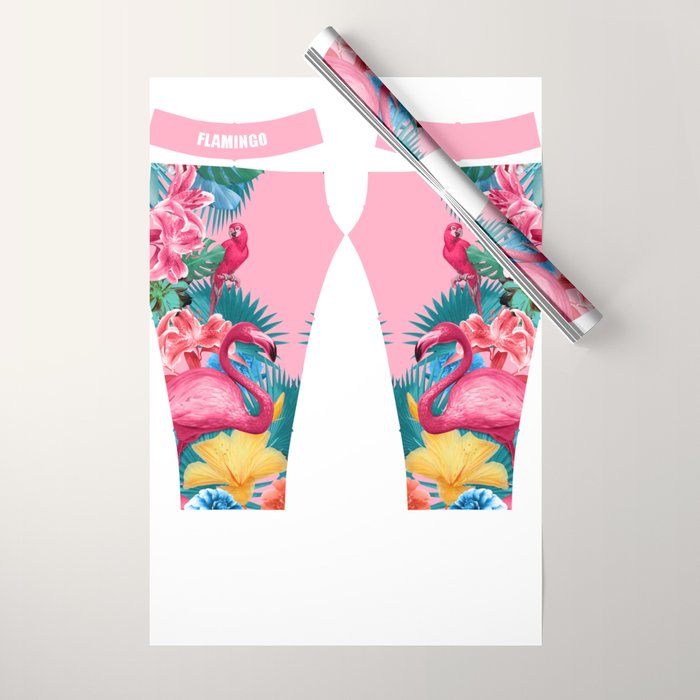 Flamingo and Tropical garden Wrapping Paper Gallery Image 1