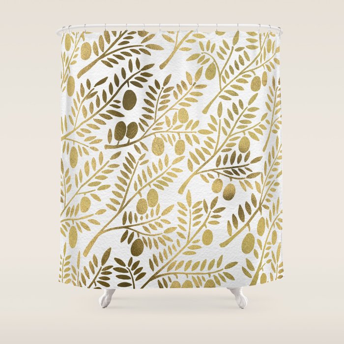 Gold Olive Branches Shower Curtain Gallery Image 1