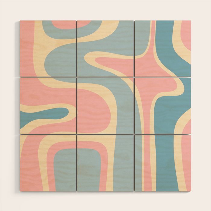 Retro Abstract Copacetic Pattern Pastel Pink and Blue Wood Wall Art Gallery Image 1