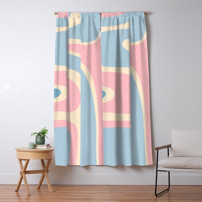 Retro Abstract Copacetic Pattern Pastel Pink and Blue Window Curtain Gallery Image 5