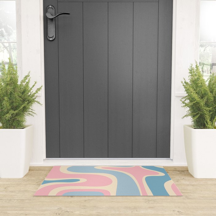 Retro Abstract Copacetic Pattern Pastel Pink and Blue Welcome Mat Gallery Image 3