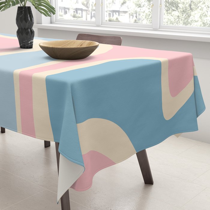 Retro Abstract Copacetic Pattern Pastel Pink and Blue Tablecloth Gallery Image 3