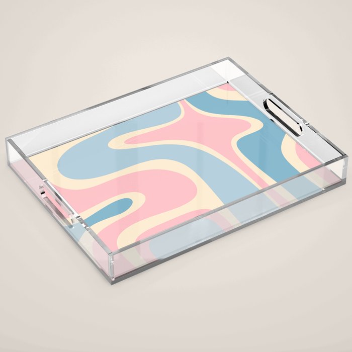 Retro Abstract Copacetic Pattern Pastel Pink and Blue Acrylic Tray Gallery Image 1
