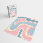 Retro Abstract Copacetic Pattern Pastel Pink and Blue Jigsaw Puzzle Gallery Image 2