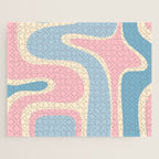 Retro Abstract Copacetic Pattern Pastel Pink and Blue Jigsaw Puzzle Gallery Image 1