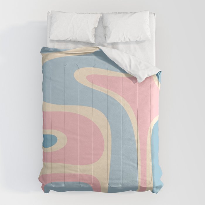 Retro Abstract Copacetic Pattern Pastel Pink and Blue Comforter Gallery Image 6
