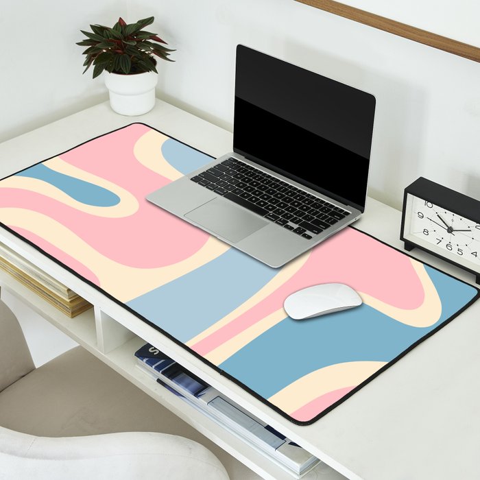 Retro Abstract Copacetic Pattern Pastel Pink and Blue Desk Mat Gallery Image 2