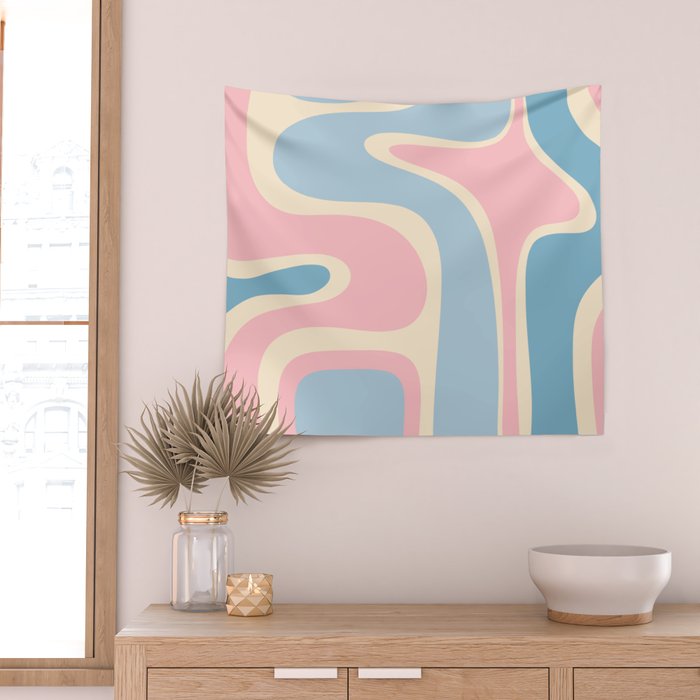 Retro Abstract Copacetic Pattern Pastel Pink and Blue Wall Tapestry Gallery Image 2