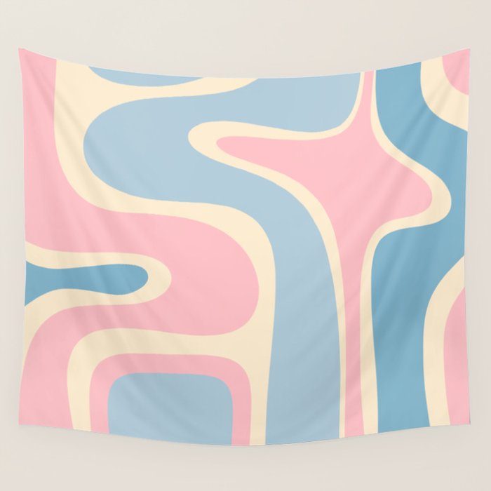 Retro Abstract Copacetic Pattern Pastel Pink and Blue Wall Tapestry Gallery Image 4