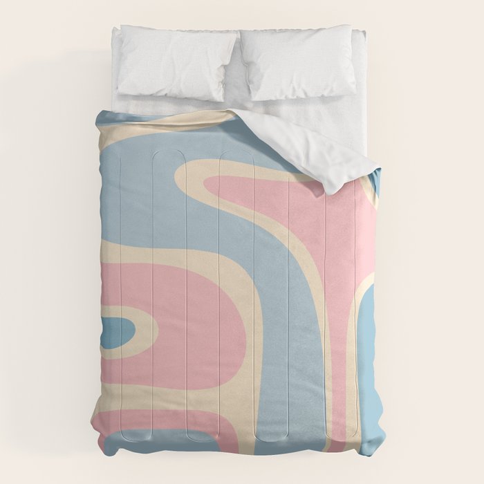 Retro Abstract Copacetic Pattern Pastel Pink and Blue Comforter Gallery Image 1