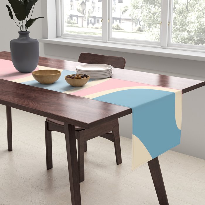 Retro Abstract Copacetic Pattern Pastel Pink and Blue Table Runner Gallery Image 2