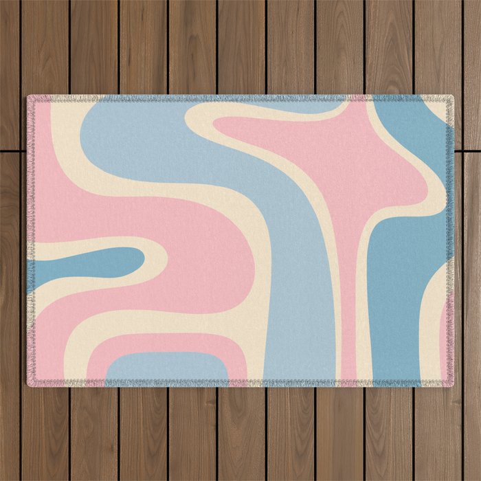 Retro Abstract Copacetic Pattern Pastel Pink and Blue Outdoor Rug Gallery Image 1
