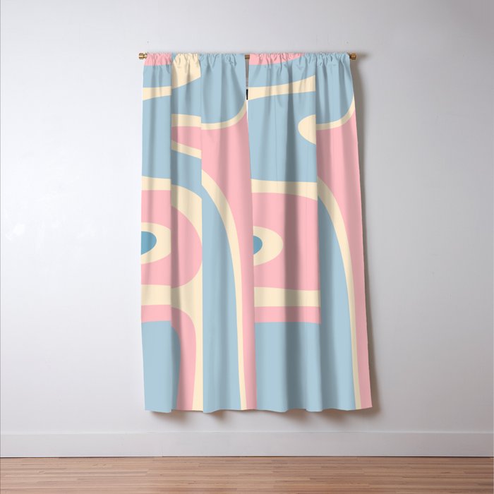 Retro Abstract Copacetic Pattern Pastel Pink and Blue Window Curtain Gallery Image 3