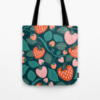 Strawberry Fields - Teal Green & Red Tote Bag Gallery Image 1