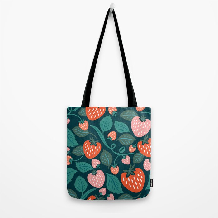 Strawberry Fields - Teal Green & Red Tote Bag Gallery Image 2