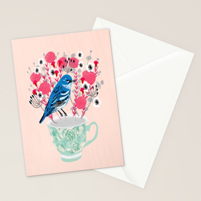 Bird on a Teacup by Andrea Lauren  Stationery Card Gallery Image 2