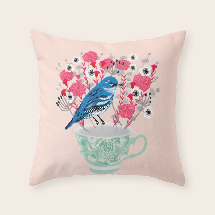 Bird on a Teacup by Andrea Lauren  Throw Pillow Gallery Image 6
