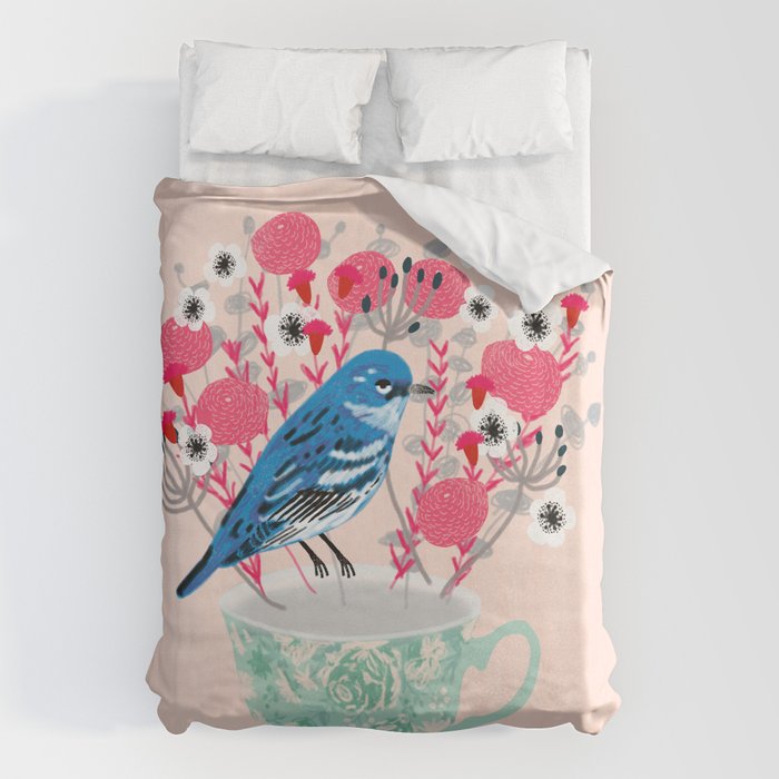 Bird on a Teacup by Andrea Lauren  Duvet Cover Gallery Image 1