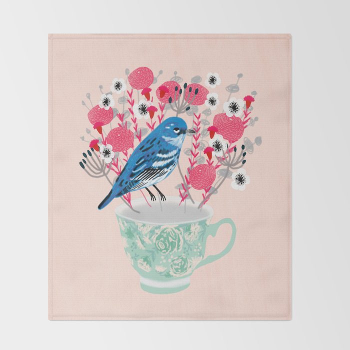 Bird on a Teacup by Andrea Lauren  Throw Blanket Gallery Image 2