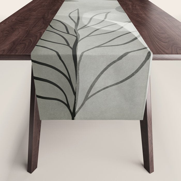 Abstract Botanical Mid Century Art Greenish Grey Table Runner Gallery Image 1